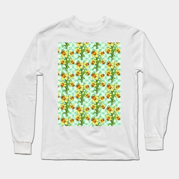 Daffodil Pattern Long Sleeve T-Shirt by Designoholic